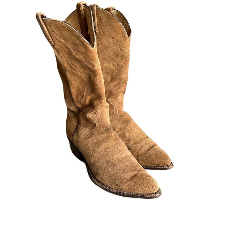 Tony Lama Brown Suede Leather Vintage Cowboy Boots 6987 Men's Size 11 1/2 D